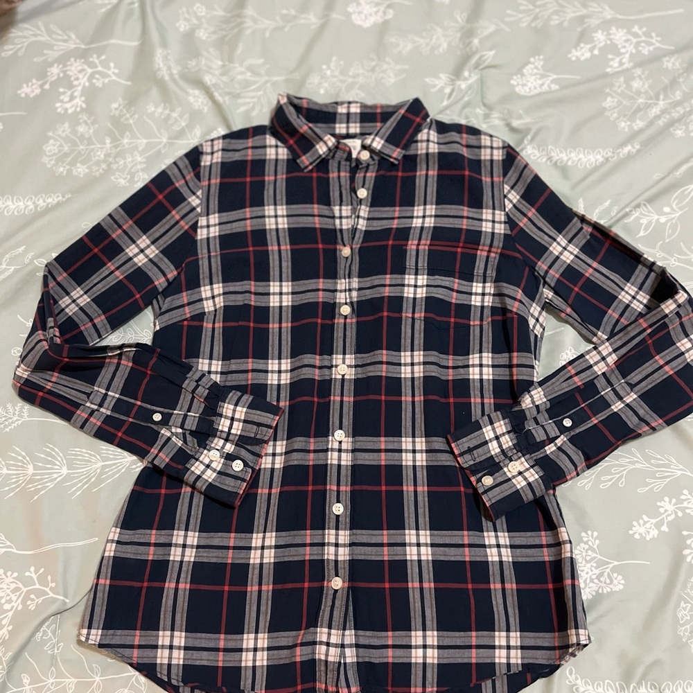 J Crew Plaid Button-Down Shirt - Navy and Coral Sz S - Picture 6 of 8